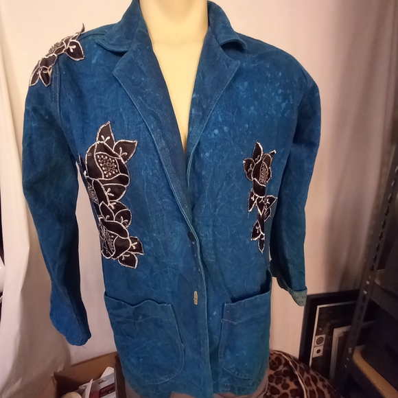 1980's Teal Denim Jacket by Francais of California - Picture 1 of 6
